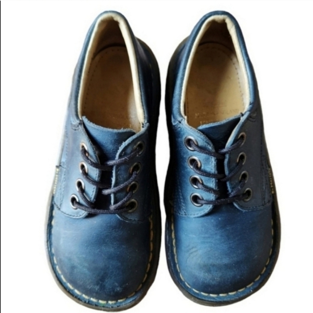 Vintage Dr Martens Made In England Shoe Boys Kids Size 8 Blue Leather Oxford - Picture 7 of 12